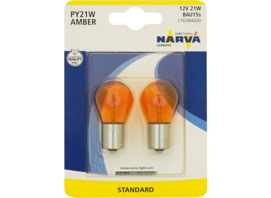 Zestaw żarówek samochodowych PY21 W pomarańczowe BAU15s 12 V blister NARVA