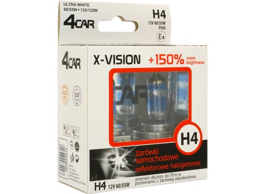 Zestaw żarówek samochodowych H4 12 V X-VISION +150% 4CAR