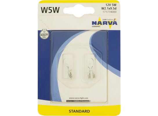 Zestaw żarówek samochodowych W5 W całoszklane W2.1 x9.5d 12 V blister NARVA