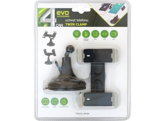 Uchwyt telefonu podwójny na przyssawkę TWIN CLAMP 4Car