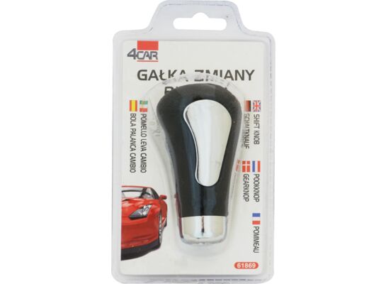 Gałka zmiany biegów CHROM skóra czarna 4Car