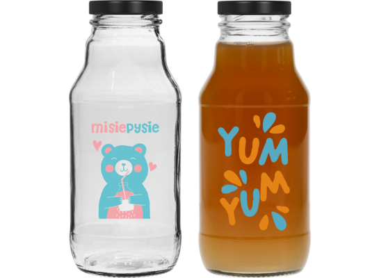 Butelka TO 330 ml z zakrętką fi43 kolorowe wzory 6 sztuk