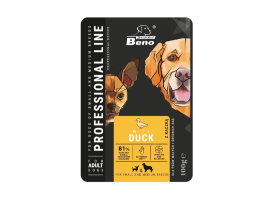 Saszetka dla dorosłych psów małych i średnich ras z kaczką 100 g Super Beno