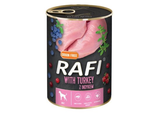 Karma mokra dla psa RAFI 400 g z indykiem, żurawiną i borówką RAFI
