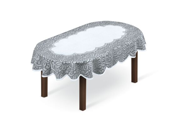 Obrus żakardowy owal 250521/130y 130 x 180 cm biały/szary