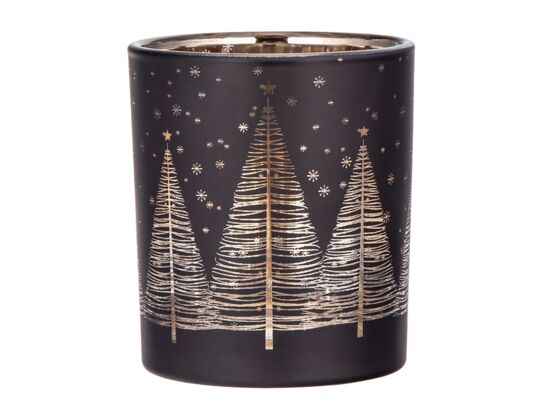 Świecznik szklany czarny ze złotym wnętrzem 7 x 8 cm choinki