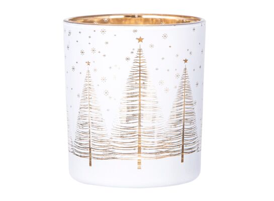 Świecznik szklany biały ze złotym wnętrzem 9 x 10 cm choinki