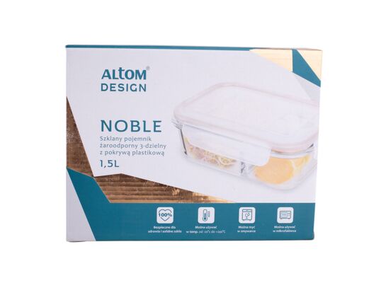 Pojemnik prostokątny żaroodporny 3-dzielny Noble z pokrywką 1,5 l