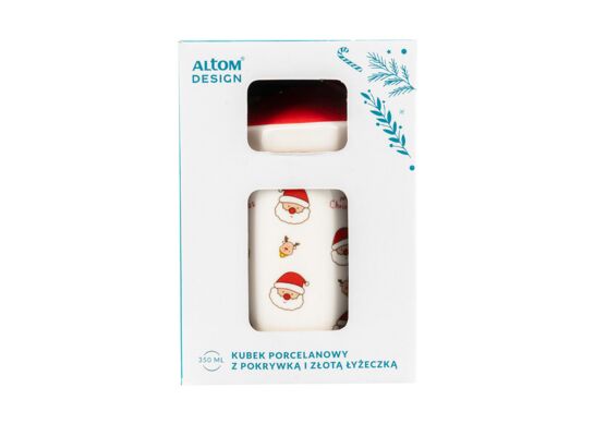 Kubek Prosty NBC 350 ml z pokrywką i złotą łyżeczką dek. A Color Box