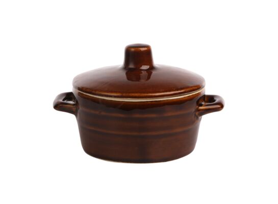 Garnek na smalec 0,6 l z pokrywą brązowy