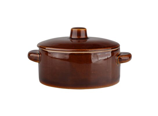 Garnek na smalec prosty 1 l z pokrywką brązowy