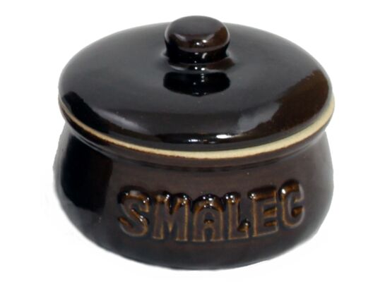 Garnek na smalec okrągły z pokrywą i napisem 0,3 l