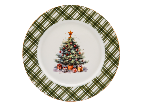 Talerz deserowy choinka 20 cm kremowo-zielony