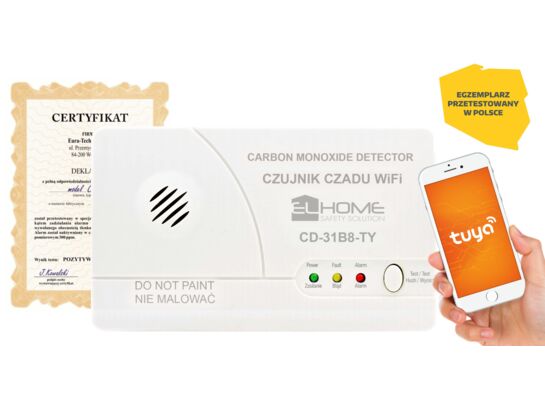 Czujnik czadu WiFi "EL HOME" CD-31B8-TY - wolnostojący, DC 4,5V (3x LR6), test 300 ppm, aplikacja Tuya
