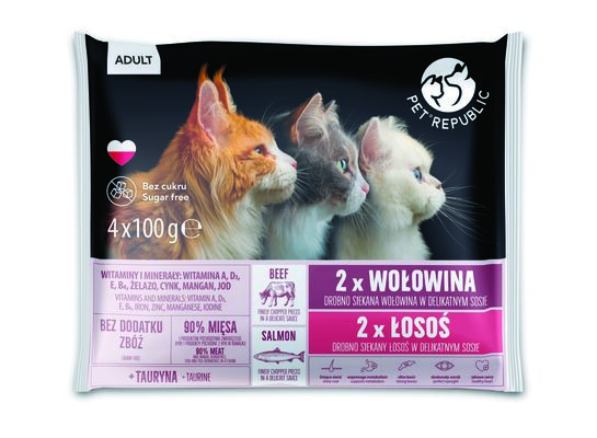 Karma dla kota wołowina-łosoś 4 x 100 g PetRepublic