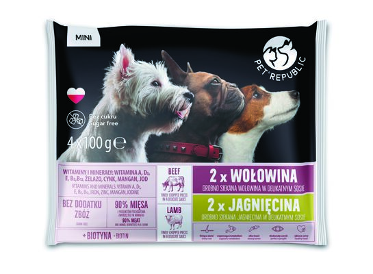 Karma dla psa wołowina-jagnięcina dla małych ras 4 x 100 g PetRepublic