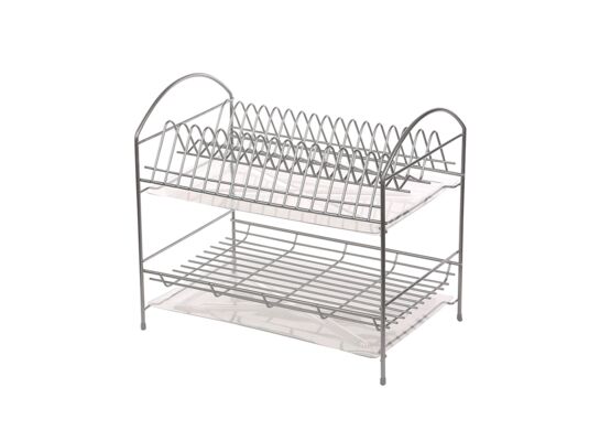 Suszarka do naczyń 2-poziomowa 40 cm srebrna z tacką