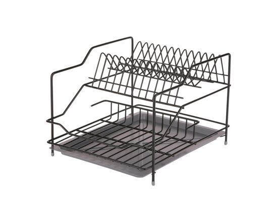 Suszarka do naczyń 2-poziomowa 30 cm czarna z tacką KOMBO