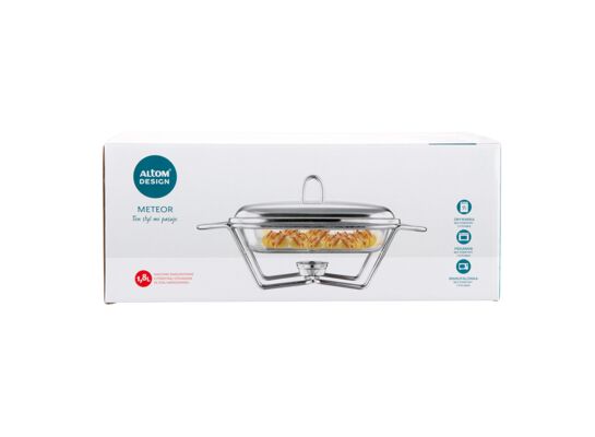 Naczynie żaroodporne Meteor kwadratowe 1,8 l z pokrywą nierdzewną na podgrzewaczu