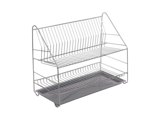 Suszarka do naczyń 2-poziomowa 50 cm srebrna z tacką