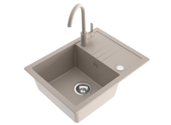 Zlewozmywak granitowy INA 58 x 44 cm z baterią U sand