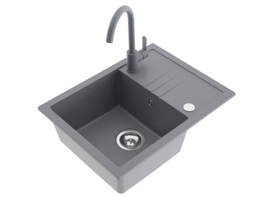 Zlewozmywak granitowy INA 58 x 44 cm z baterią U grey