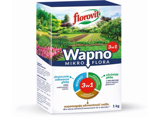 Wapno granulowane 3w1 z kwasami humusowymi i pożytecznymi mikroorganizmami karton 1 kg Florovit Mikroflora