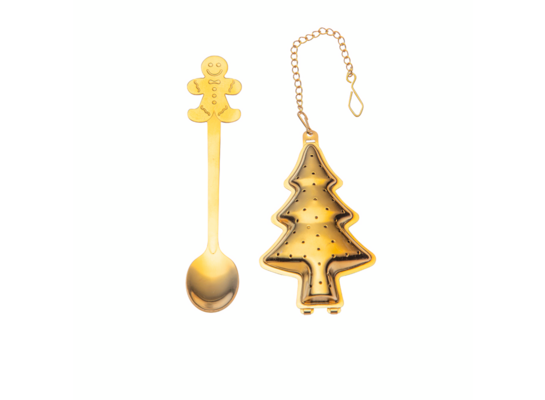 Łyżeczka piernik i zaparzacz choinka złoty